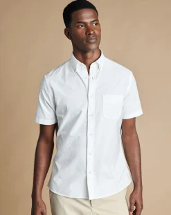 Short Sleeve Shirts|Casual Shirts<Charles Tyrwhitt Button-Down Collar Washed Oxford Short Sleeve Shirt - White