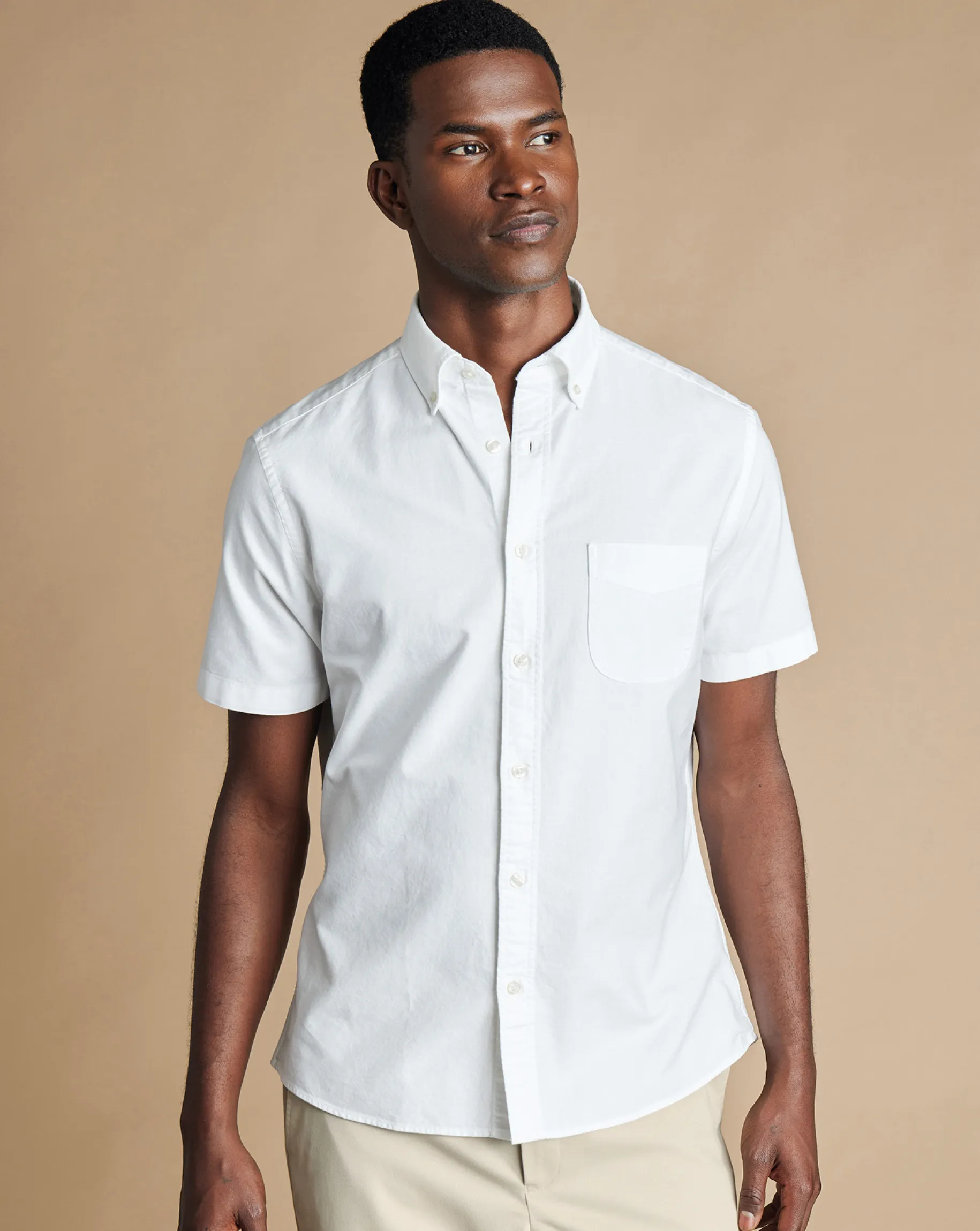 Short Sleeve Shirts|Casual Shirts<Charles Tyrwhitt Button-Down Collar Washed Oxford Short Sleeve Shirt - White