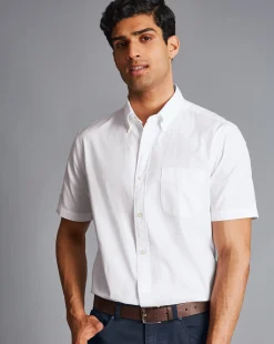 Short Sleeve Shirts|Casual Shirts<Charles Tyrwhitt Button-Down Collar Washed Oxford Short Sleeve Shirt - White