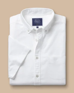 Short Sleeve Shirts|Casual Shirts<Charles Tyrwhitt Button-Down Collar Washed Oxford Short Sleeve Shirt - White