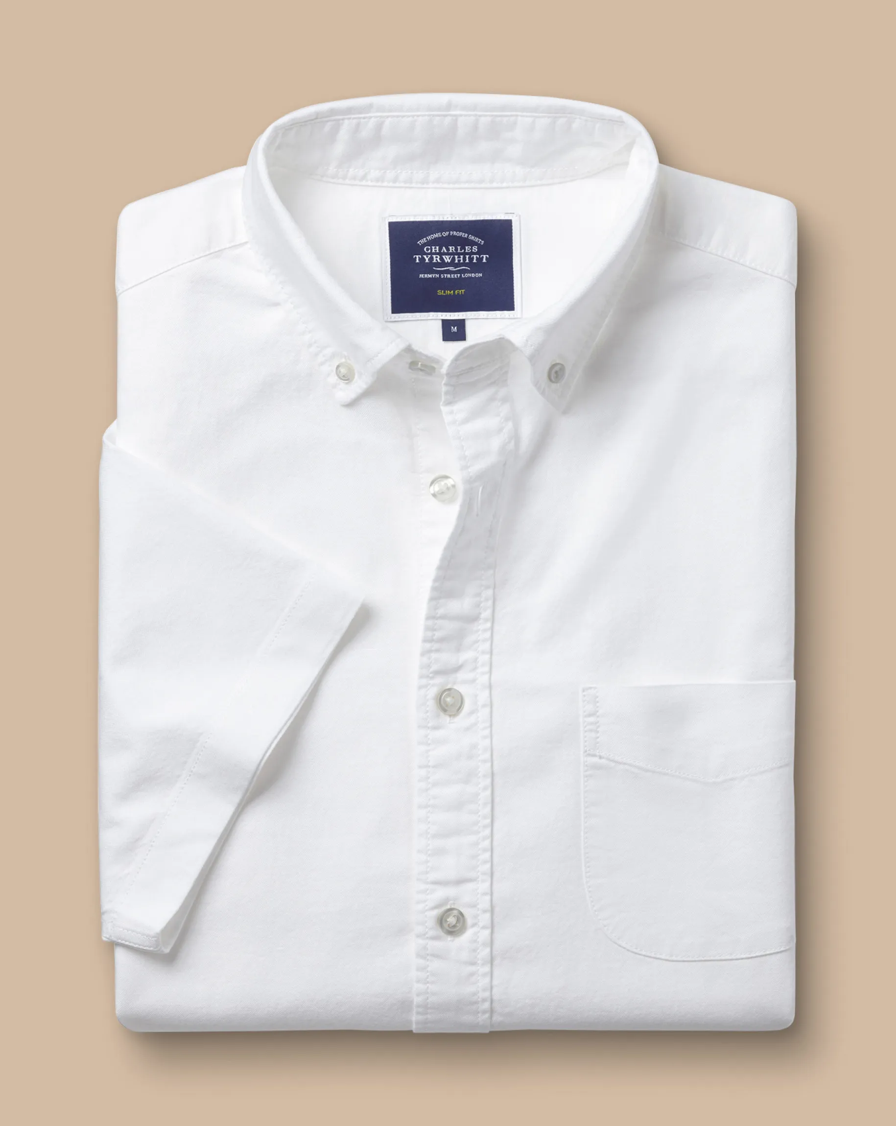 Short Sleeve Shirts|Casual Shirts<Charles Tyrwhitt Button-Down Collar Washed Oxford Short Sleeve Shirt - White
