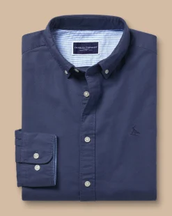 Casual Shirts|Blue Shirts<Charles Tyrwhitt Button-Down Collar Washed Oxford Plain Shirt - Heather Blue