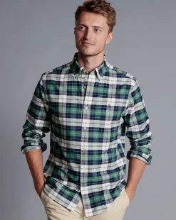 Shirt Sale|Casual Shirts<Charles Tyrwhitt Button-Down Collar Washed Oxford Check Shirt - Teal Green