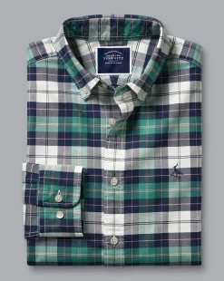 Shirt Sale|Casual Shirts<Charles Tyrwhitt Button-Down Collar Washed Oxford Check Shirt - Teal Green