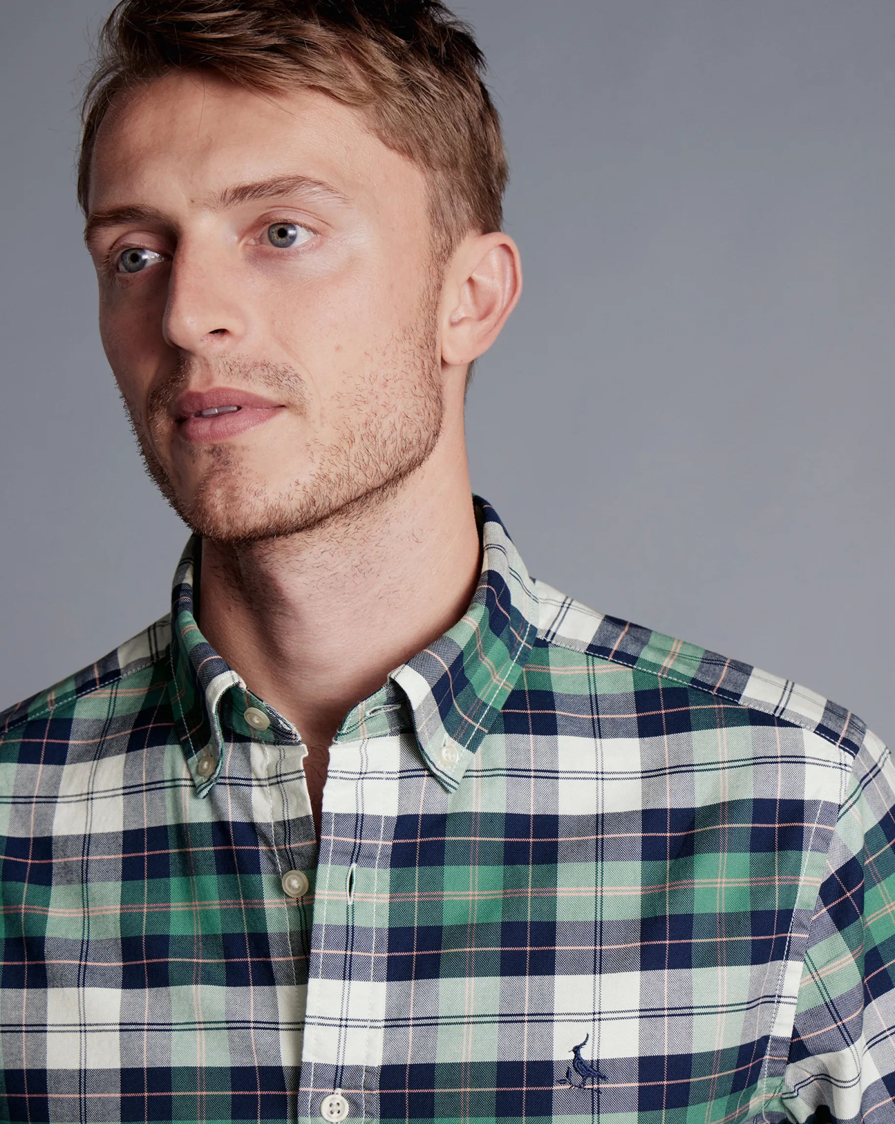 Shirt Sale|Casual Shirts<Charles Tyrwhitt Button-Down Collar Washed Oxford Check Shirt - Teal Green