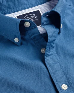 Casual Shirts|17"<Charles Tyrwhitt Button-Down Collar Washed Oxford Shirt - Ocean Blue