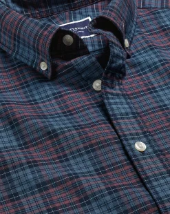 S|M<Charles Tyrwhitt Button-Down Collar Washed Oxford Check Shirt - Blackberry Blackberry Purple