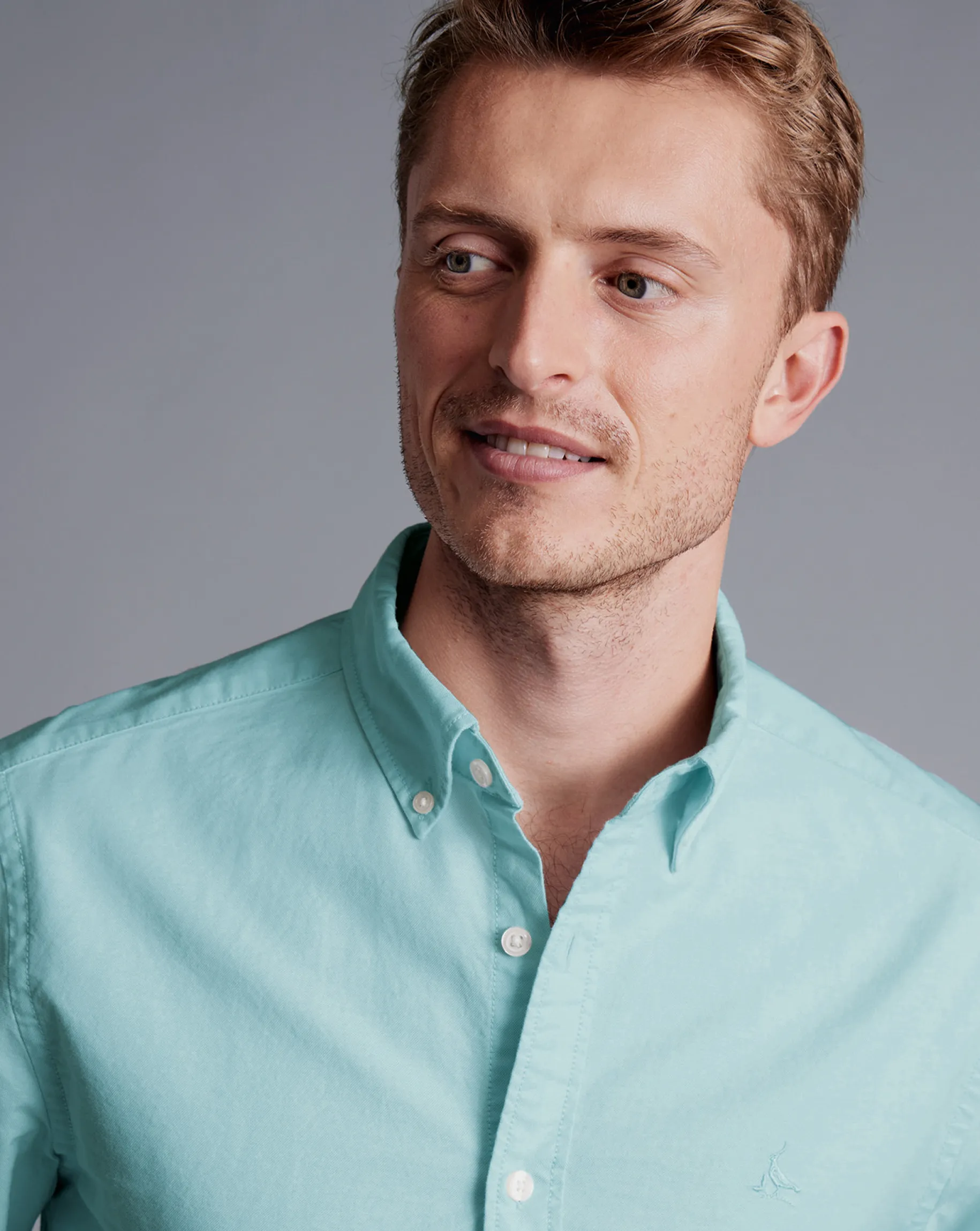 Shirt Sale|Casual Shirts<Charles Tyrwhitt Button-Down Collar Washed Oxford Shirt - Green Aqua