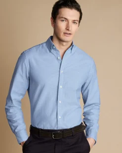 Casual Shirts|Blue Shirts<Charles Tyrwhitt Button-Down Collar Washed Oxford Shirt - Blue Sky