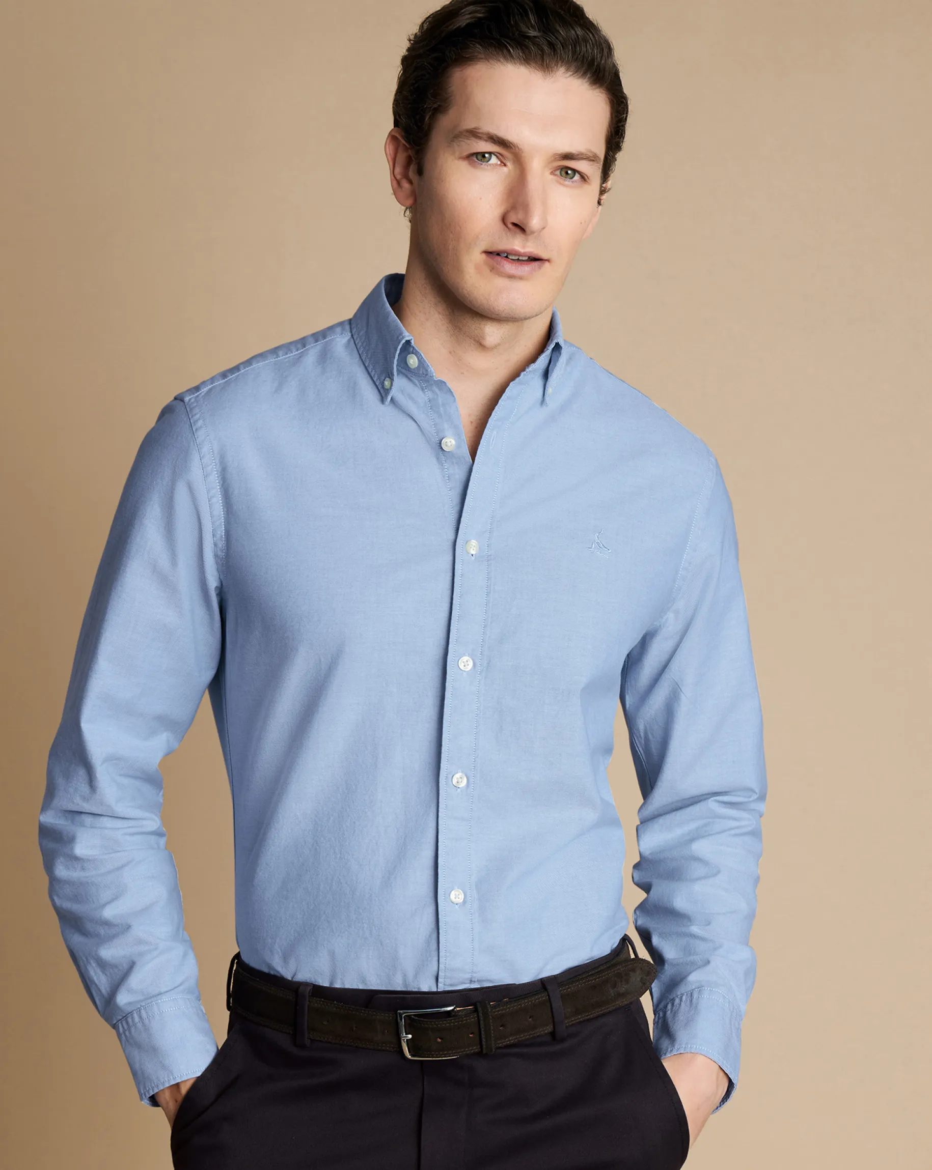 Casual Shirts|Blue Shirts<Charles Tyrwhitt Button-Down Collar Washed Oxford Shirt - Blue Sky