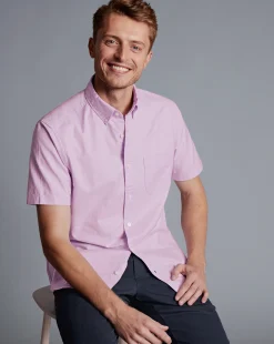 Shirt Sale|Casual Shirts<Charles Tyrwhitt Button-Down Collar Washed Oxford Short Sleeve Shirt - Purple Violet