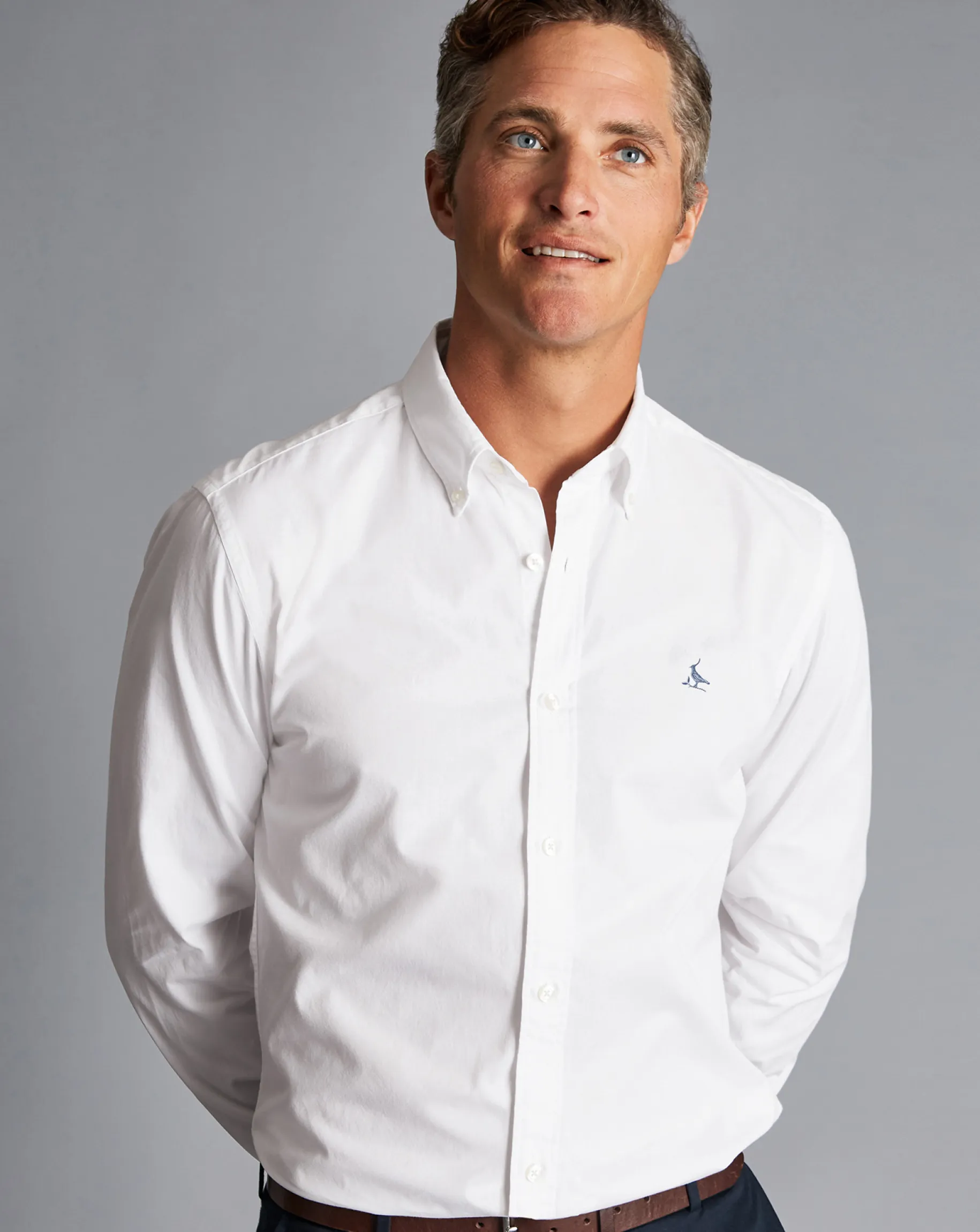 Casual Shirts|17"<Charles Tyrwhitt Button-Down Collar Washed Fine Twill Shirt - White