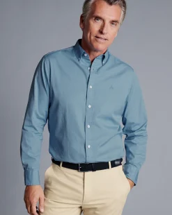 Casual Shirts|M<Charles Tyrwhitt Button-Down Collar Washed Fine Twill Shirt - Sky Blue