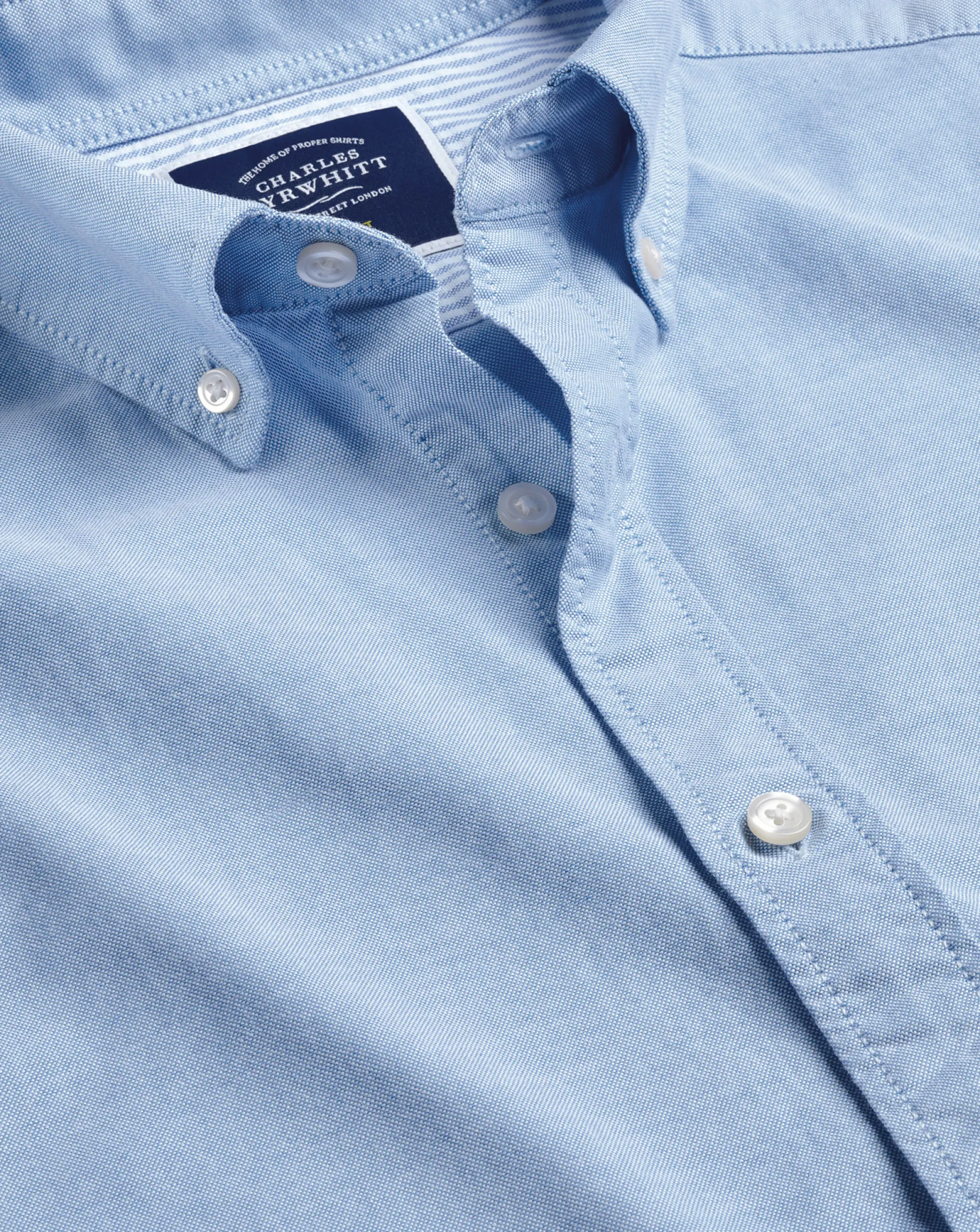 Short Sleeve Shirts|Casual Shirts<Charles Tyrwhitt Button-Down Collar Washed Oxford Short Sleeve Shirt - Blue Sky