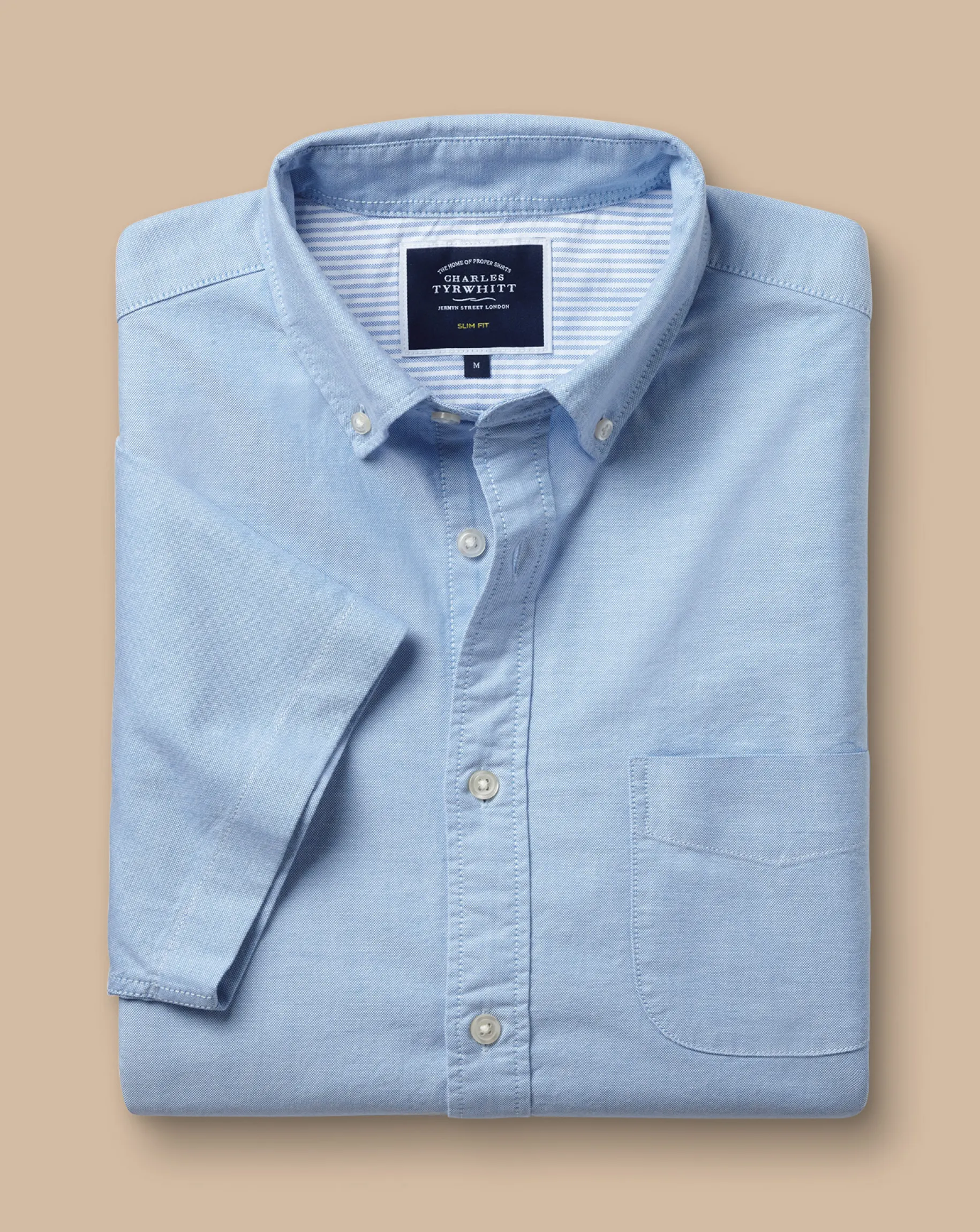 Short Sleeve Shirts|Casual Shirts<Charles Tyrwhitt Button-Down Collar Washed Oxford Short Sleeve Shirt - Blue Sky
