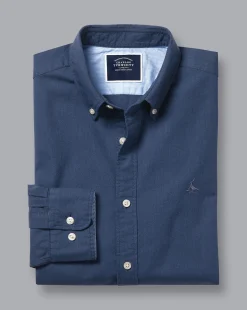 Shirt Sale|Casual Shirts<Charles Tyrwhitt Button-Down Collar Washed Oxford Shirt - Melange Dark Blue