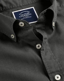 Shirt Sale|Casual Shirts<Charles Tyrwhitt Button-Down Collar Washed Fine Twill Shirt - Grey Charcoal