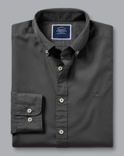 Shirt Sale|Casual Shirts<Charles Tyrwhitt Button-Down Collar Washed Fine Twill Shirt - Grey Charcoal