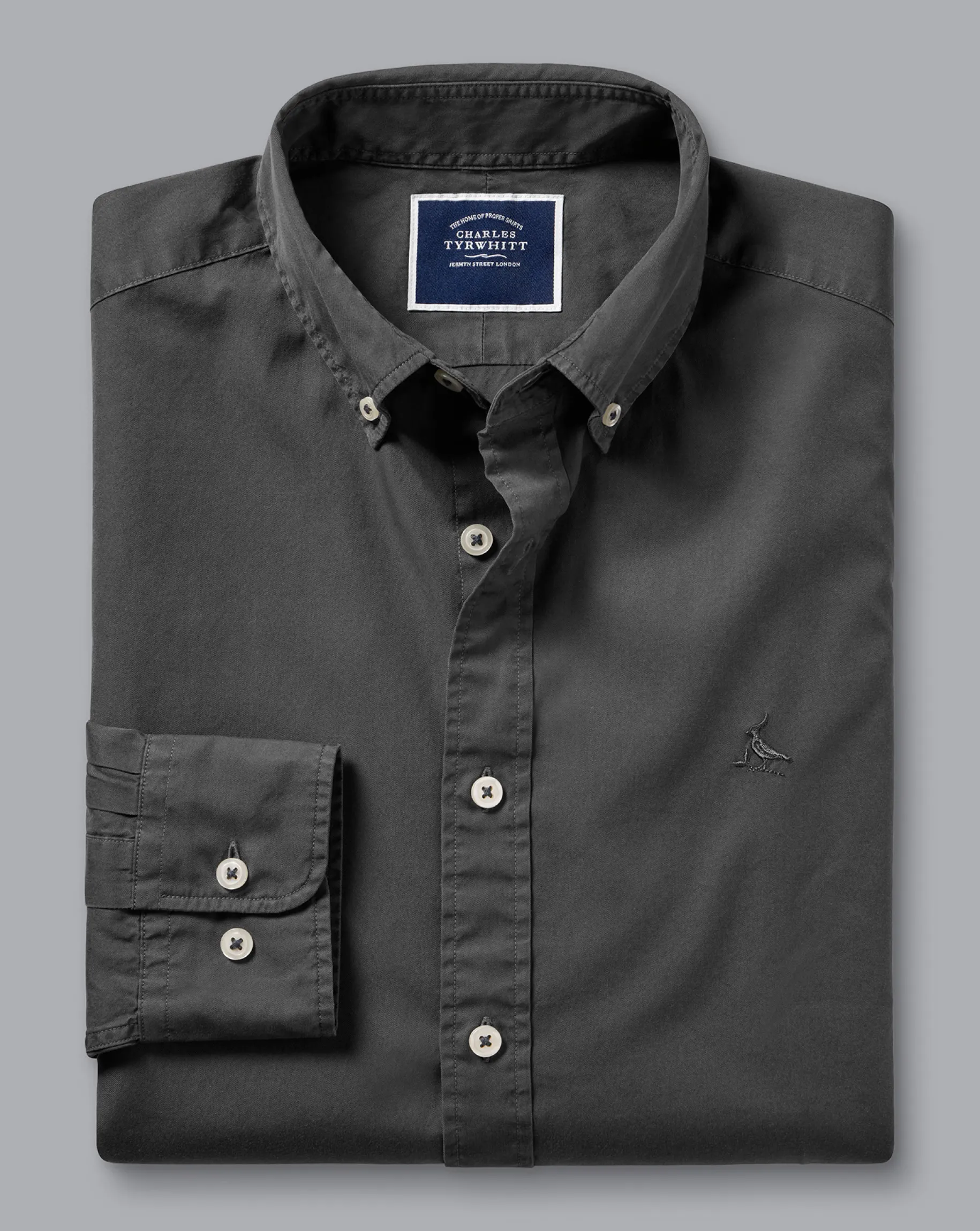 Shirt Sale|Casual Shirts<Charles Tyrwhitt Button-Down Collar Washed Fine Twill Shirt - Grey Charcoal