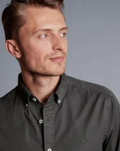 Shirt Sale|Casual Shirts<Charles Tyrwhitt Button-Down Collar Washed Fine Twill Shirt - Grey Charcoal