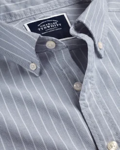 Shirt Sale|Casual Shirts<Charles Tyrwhitt Button-Down Collar Washed Oxford Butchers Stripe Shirt - Steel Blue