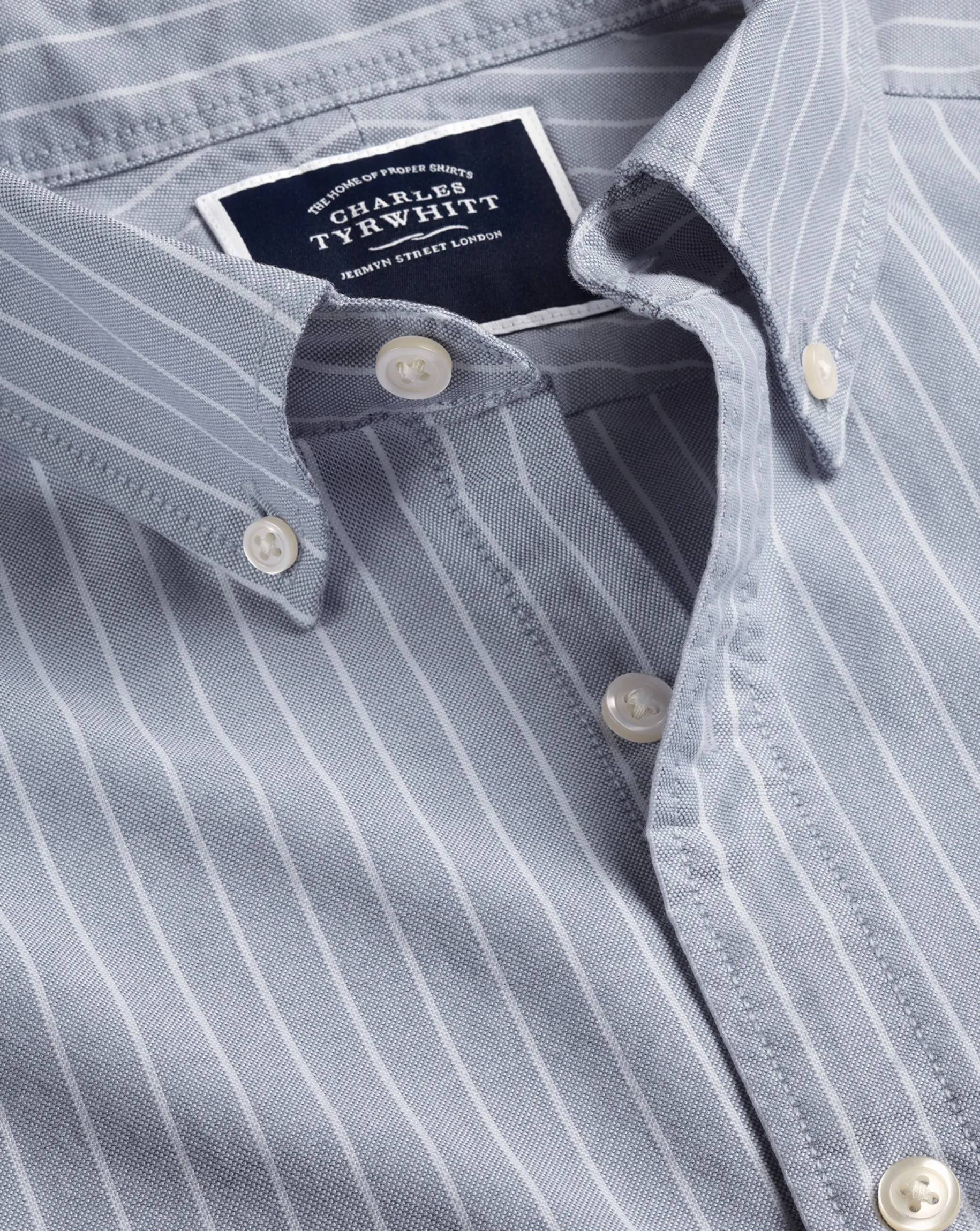 Shirt Sale|Casual Shirts<Charles Tyrwhitt Button-Down Collar Washed Oxford Butchers Stripe Shirt - Steel Blue