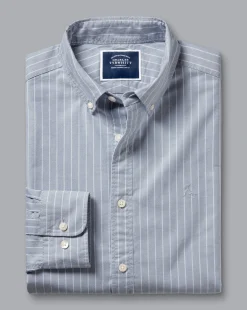 Shirt Sale|Casual Shirts<Charles Tyrwhitt Button-Down Collar Washed Oxford Butchers Stripe Shirt - Steel Blue