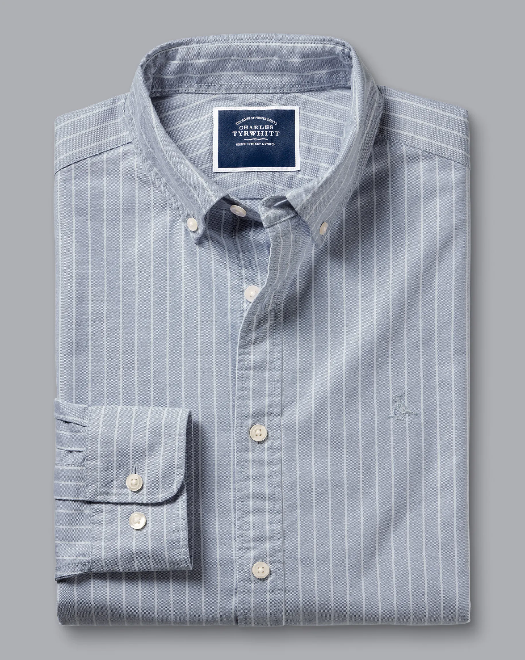 Shirt Sale|Casual Shirts<Charles Tyrwhitt Button-Down Collar Washed Oxford Butchers Stripe Shirt - Steel Blue