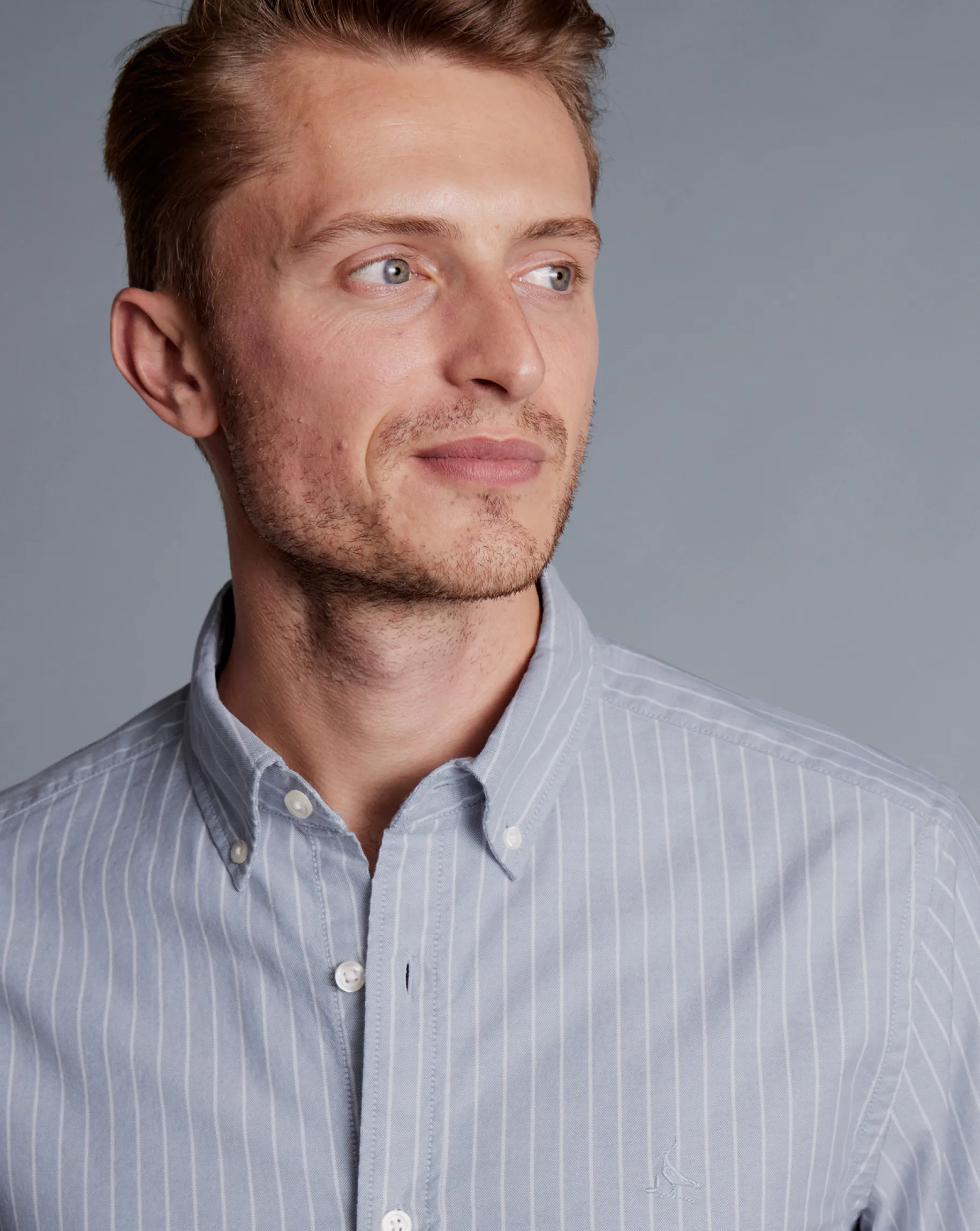 Shirt Sale|Casual Shirts<Charles Tyrwhitt Button-Down Collar Washed Oxford Butchers Stripe Shirt - Steel Blue