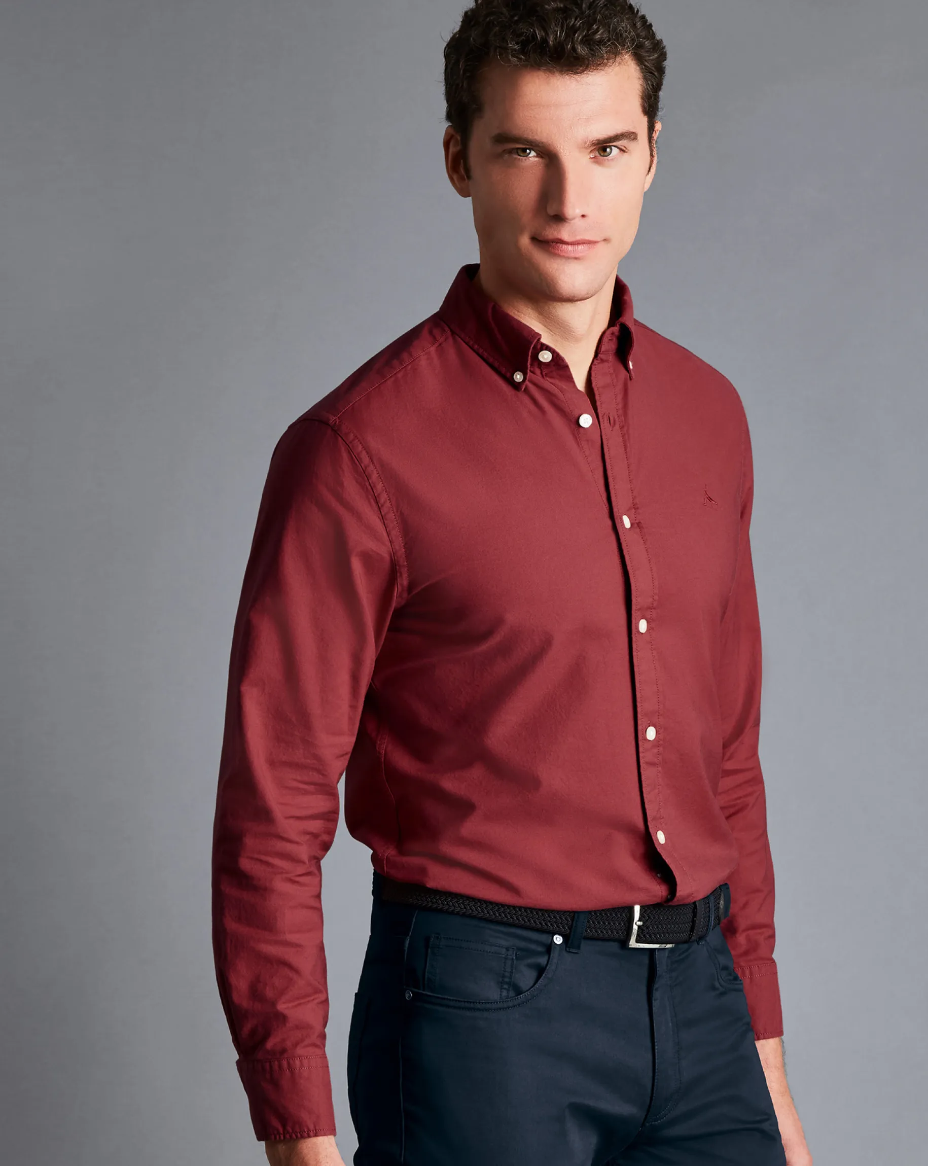 Shirt Sale|Casual Shirts<Charles Tyrwhitt Button-Down Collar Washed Oxford Shirt - Maroon Red