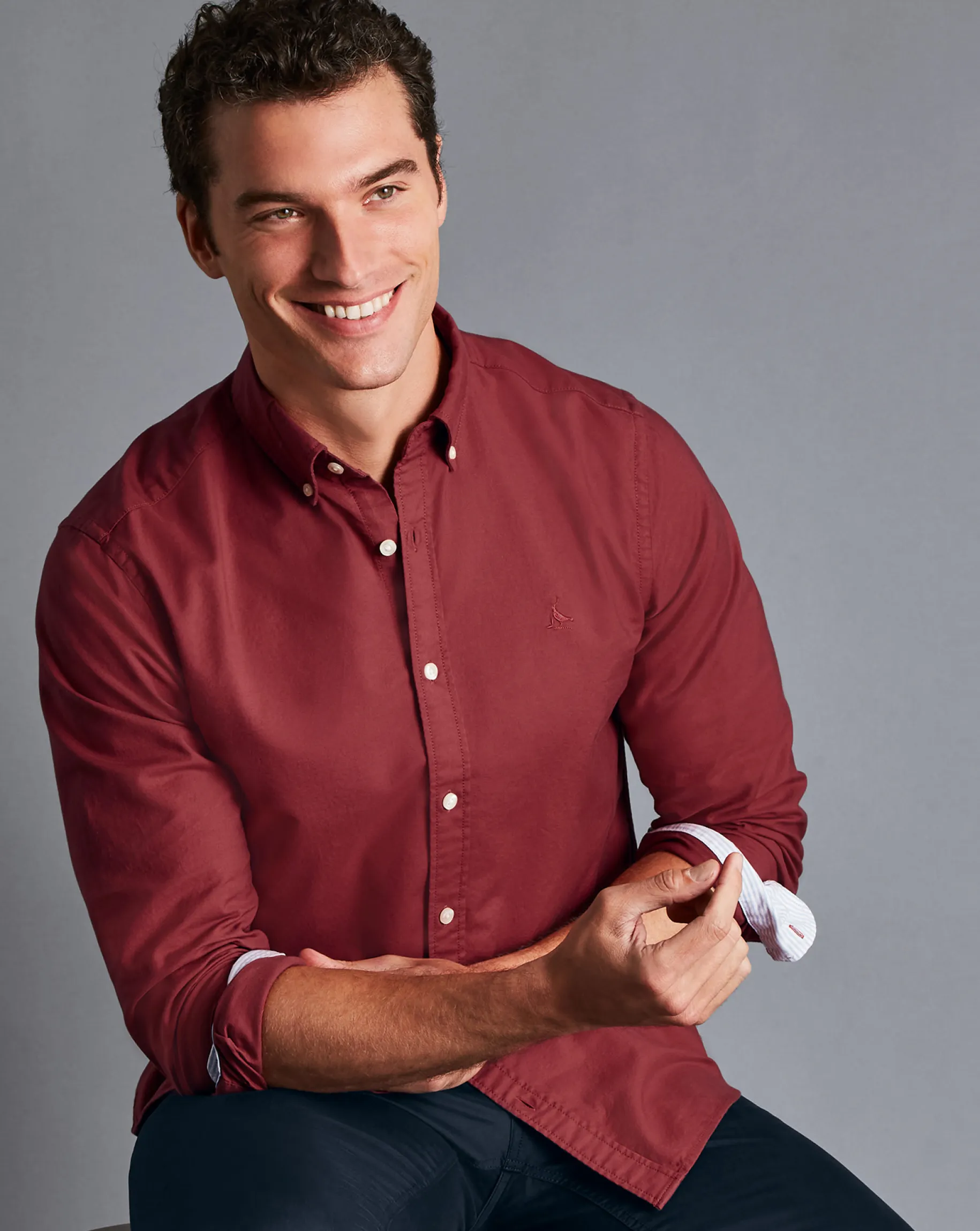 Shirt Sale|Casual Shirts<Charles Tyrwhitt Button-Down Collar Washed Oxford Shirt - Maroon Red