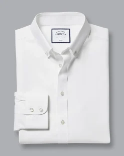 Dress Shirts|White Shirts<Charles Tyrwhitt Button-Down Non-Iron Twill Shirt - White