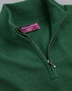 Quarter Zip Sweaters|Sweaters<Charles Tyrwhitt Cashmere Quarter Zip Sweater - Dark Green