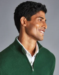 Quarter Zip Sweaters|Sweaters<Charles Tyrwhitt Cashmere Quarter Zip Sweater - Dark Green