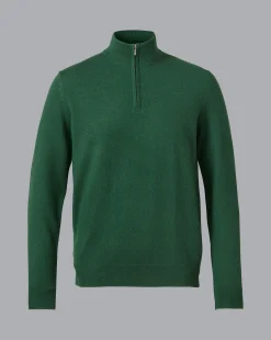 Quarter Zip Sweaters|Sweaters<Charles Tyrwhitt Cashmere Quarter Zip Sweater - Dark Green