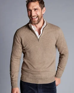 Quarter Zip Sweaters|Sweaters<Charles Tyrwhitt Cashmere Quarter Zip Sweater - Oatmeal