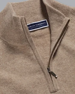Quarter Zip Sweaters|Sweaters<Charles Tyrwhitt Cashmere Quarter Zip Sweater - Oatmeal