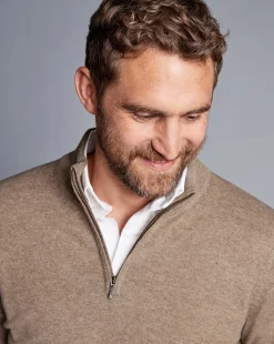 Quarter Zip Sweaters|Sweaters<Charles Tyrwhitt Cashmere Quarter Zip Sweater - Oatmeal