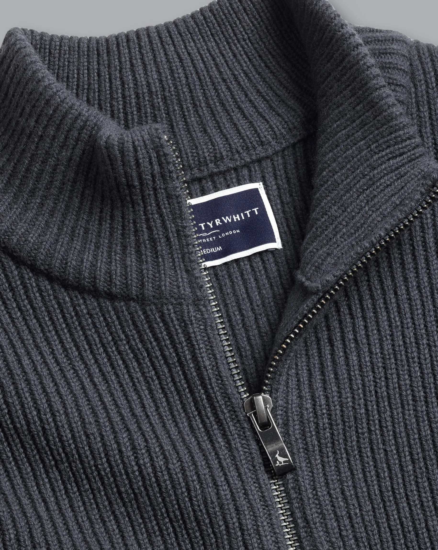 Grey Sweaters|Cardigans<Charles Tyrwhitt Chunky Zip Funnel Neck Cardigan - Grey Slate