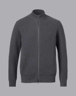 Grey Sweaters|Cardigans<Charles Tyrwhitt Chunky Zip Funnel Neck Cardigan - Grey Slate