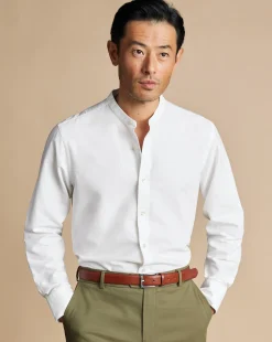 Collarless Shirts|Casual Shirts<Charles Tyrwhitt Collarless Cotton Linen Shirt - White