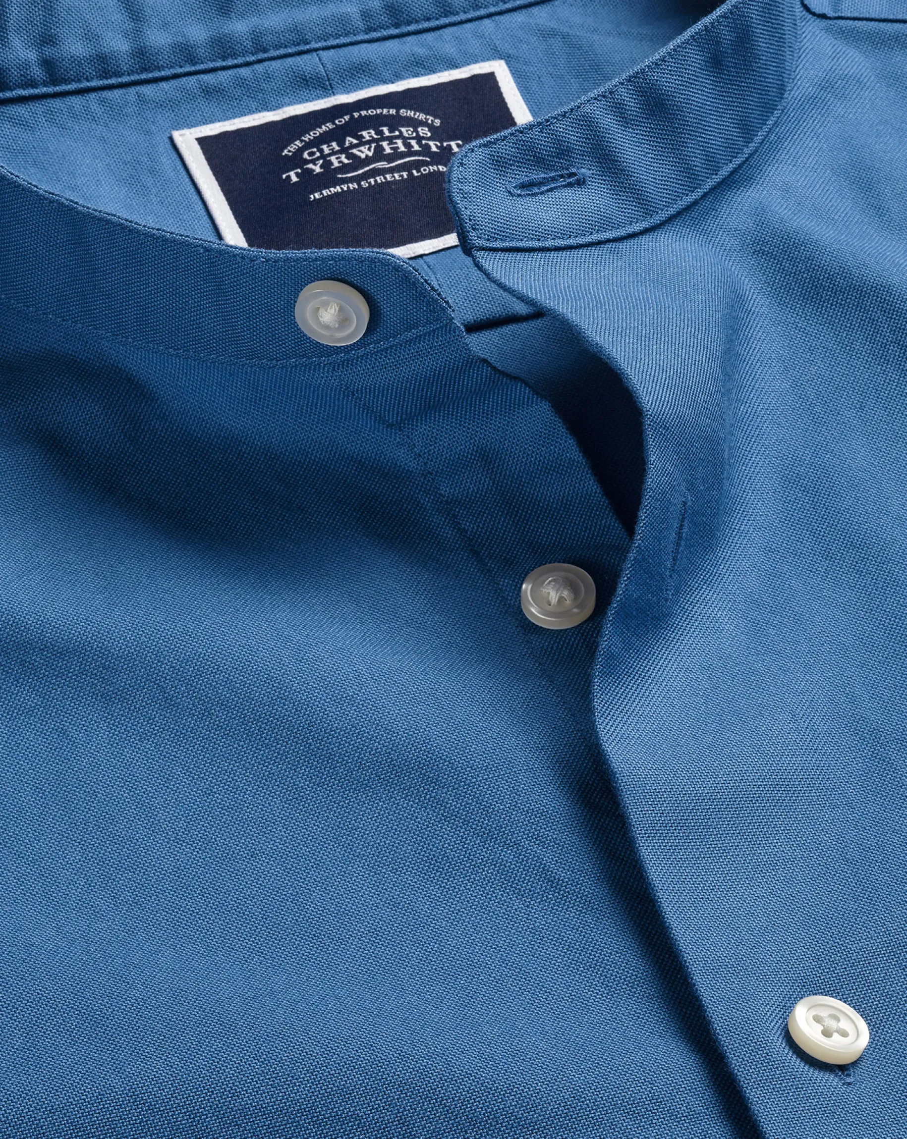 Shirt Sale|Casual Shirts<Charles Tyrwhitt Collarless Washed Oxford Shirt - Ocean Blue