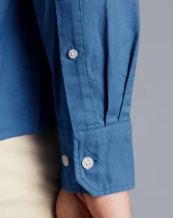 Shirt Sale|Casual Shirts<Charles Tyrwhitt Collarless Washed Oxford Shirt - Ocean Blue