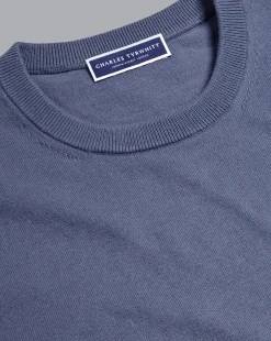 Sweaters<Charles Tyrwhitt Combed Cotton Crew Neck Sweater - Dark Heather Blue