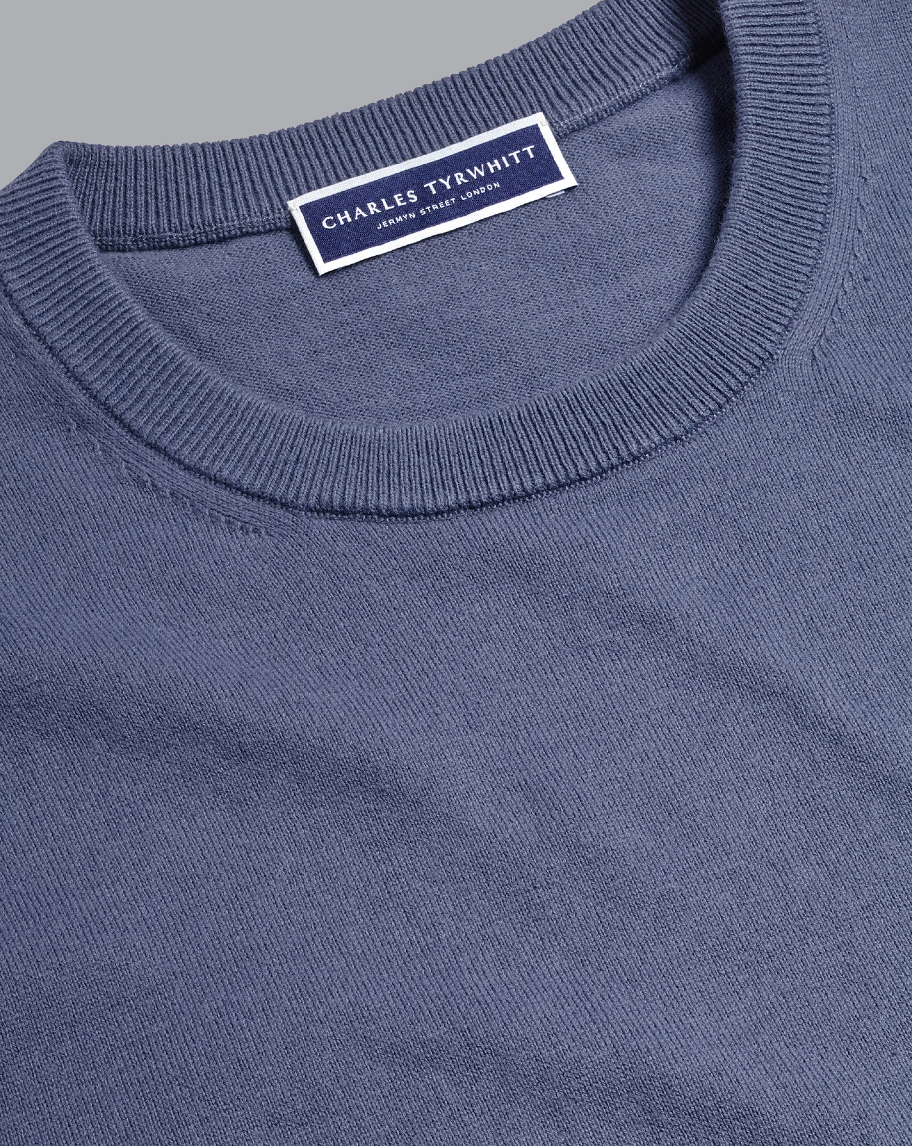 Sweaters<Charles Tyrwhitt Combed Cotton Crew Neck Sweater - Dark Heather Blue