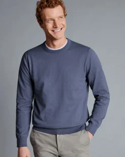 Sweaters<Charles Tyrwhitt Combed Cotton Crew Neck Sweater - Dark Heather Blue