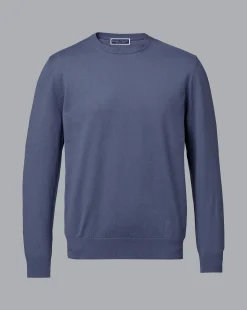 Sweaters<Charles Tyrwhitt Combed Cotton Crew Neck Sweater - Dark Heather Blue