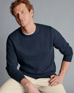 Sweaters<Charles Tyrwhitt Combed Cotton Crew Neck Sweater - Dark Navy