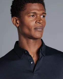 Blue Shirts|Blue<Charles Tyrwhitt Combed Cotton Long Sleeve Polo - Dark Navy