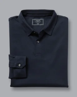 Blue Shirts|Blue<Charles Tyrwhitt Combed Cotton Long Sleeve Polo - Dark Navy